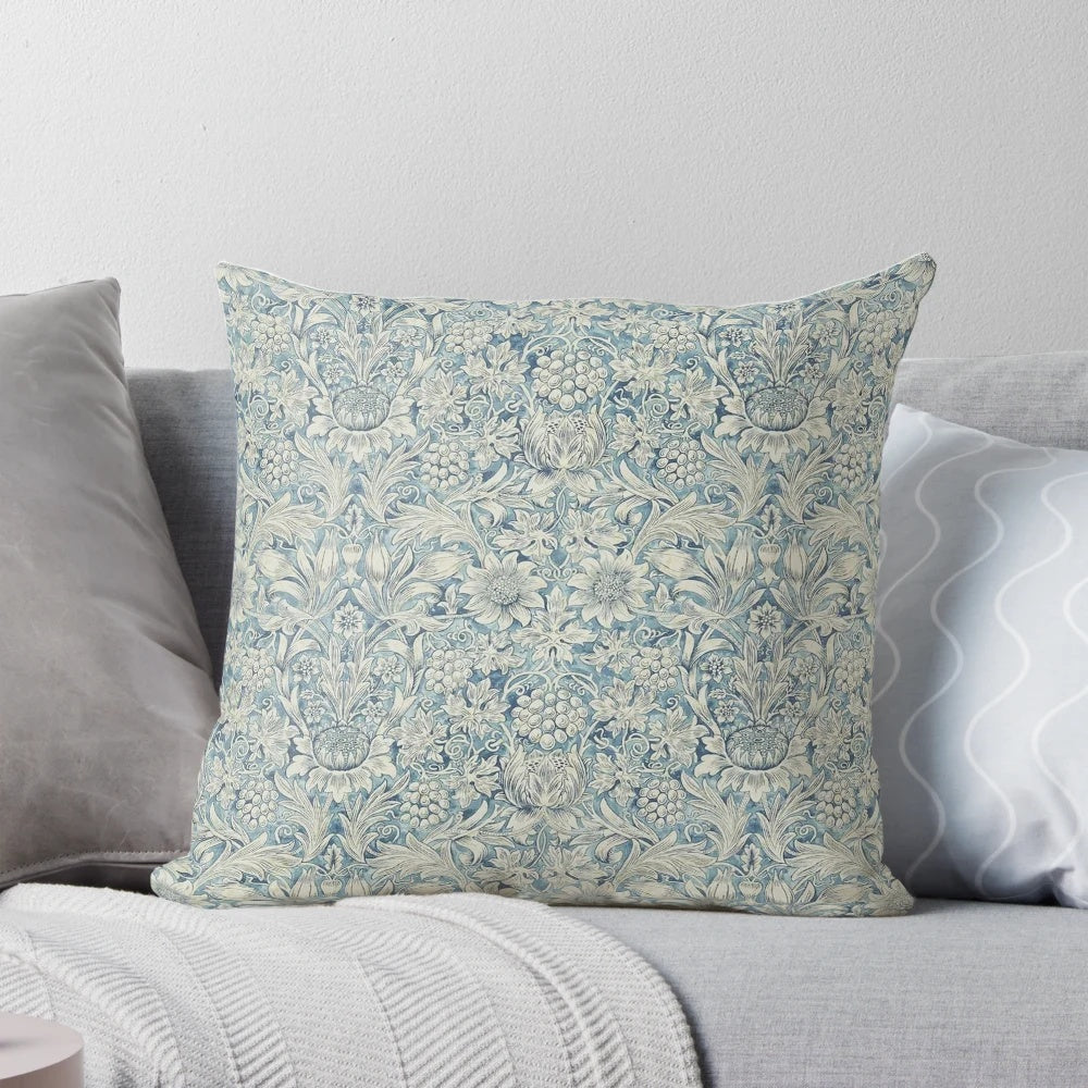 Vibrant sunflower patterned pillow designed by renowned artist William Morris