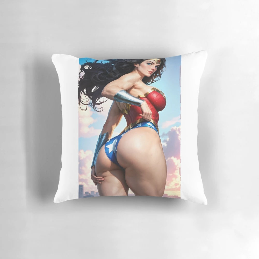 Wonder Woman superhero illustration printed on a decorative pillow