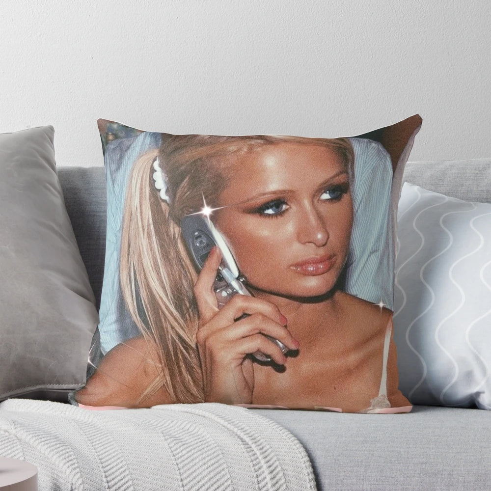 Soft, pink pillow with Paris Hilton's iconic 90s and Y2K inspired aesthetic design