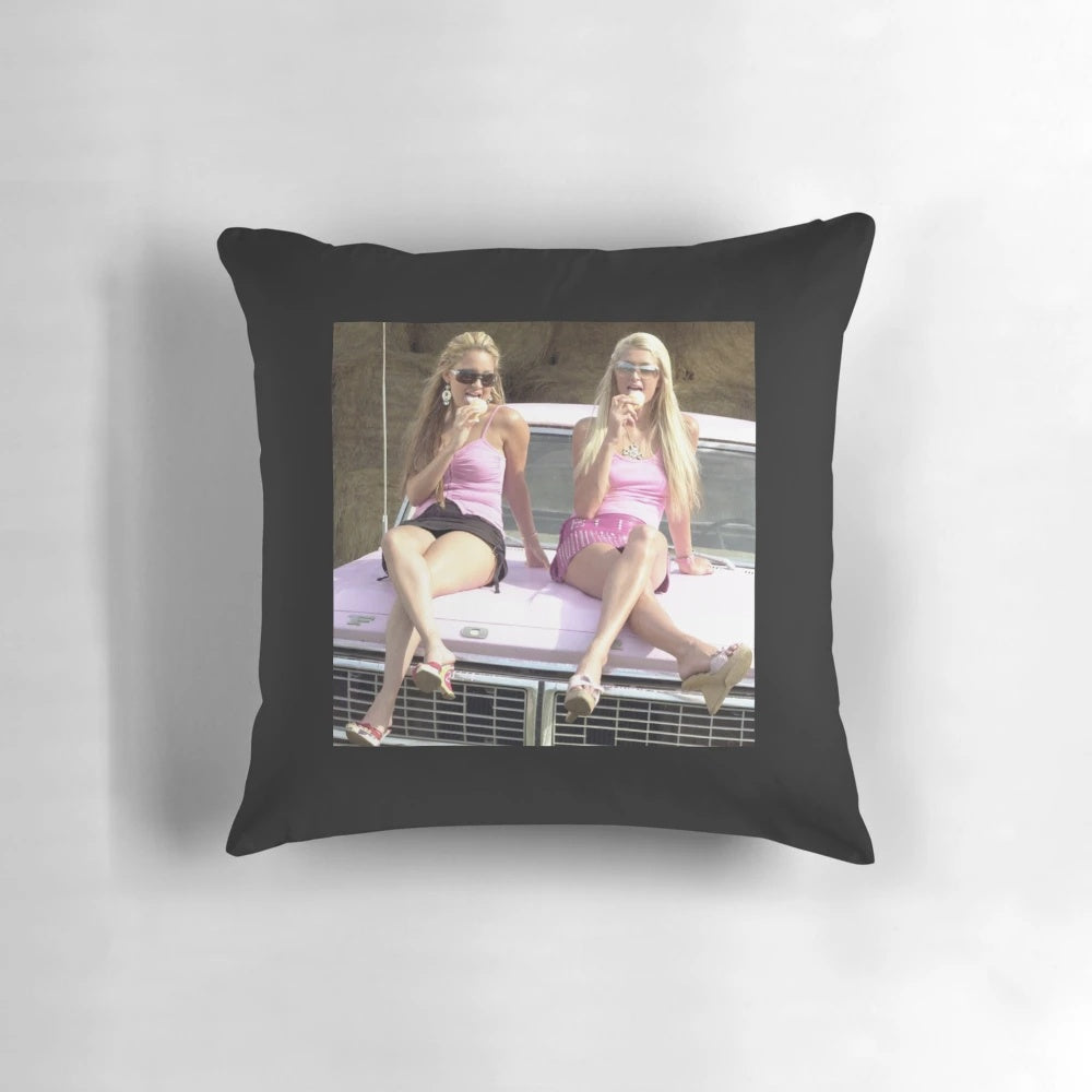 Soft, plush pillow featuring the iconic image of Paris Hilton, a symbol of 2000s Y2K fashion and pop culture.