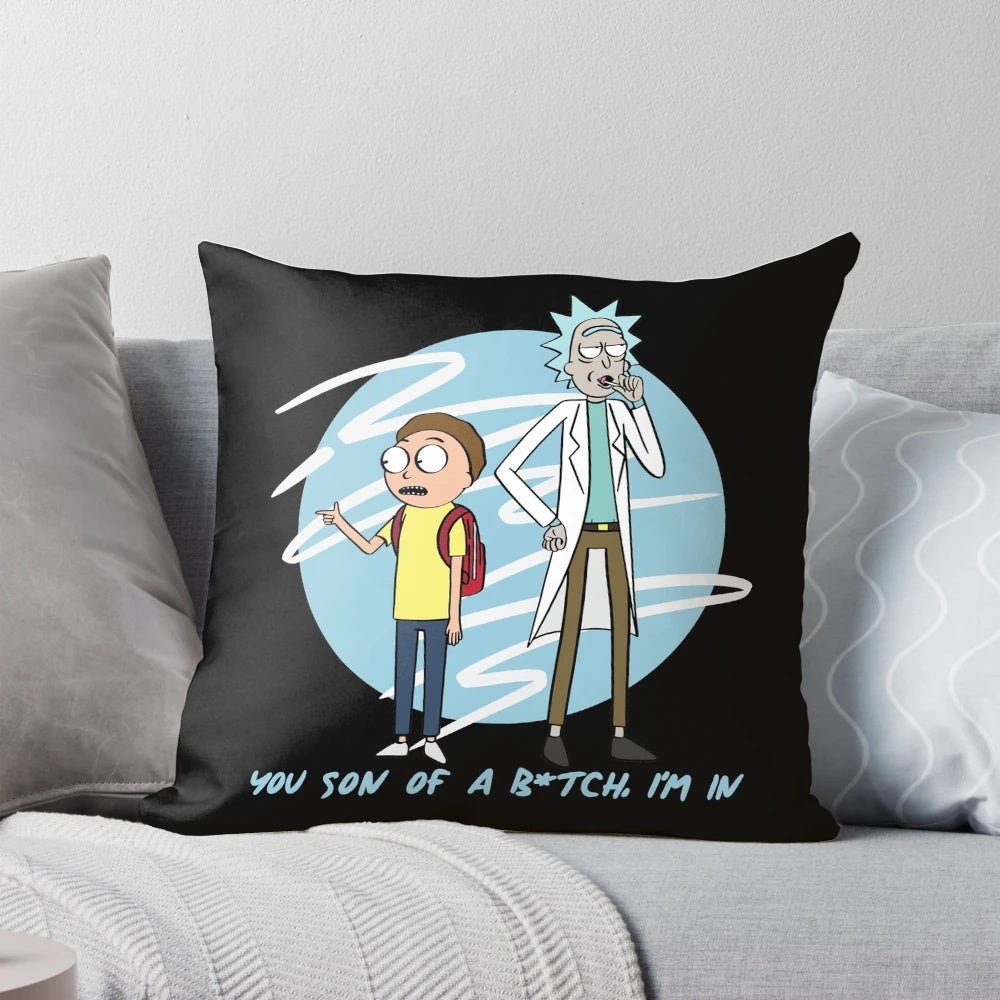 Rick and Morty "You Son Of A B*tch, I'm In" quote printed on a comfortable, high-quality pillow