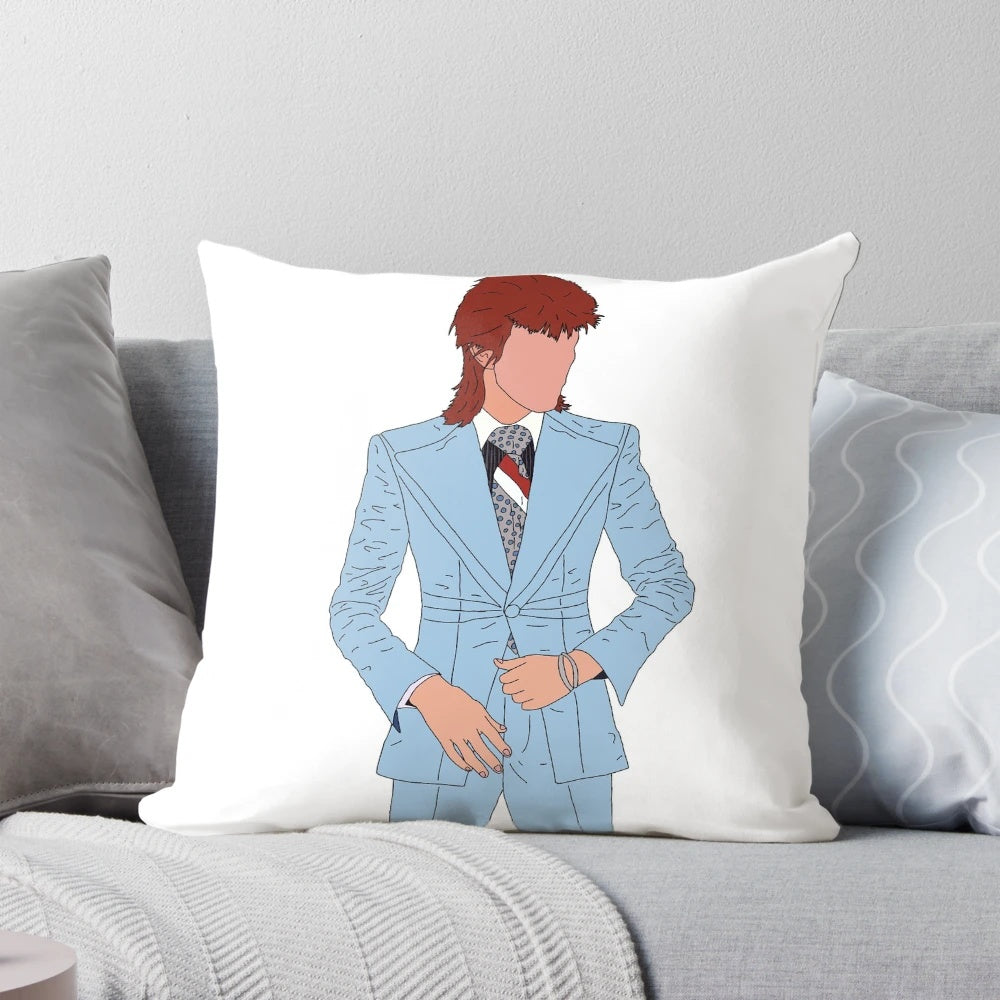 Vibrant Ziggy Stardust inspired David Bowie pillow with bold, colorful design