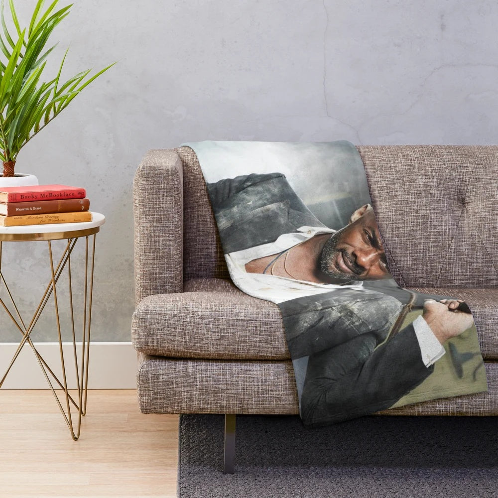 Idris Elba plush blanket featuring actor and characters from the movie The Harder They Fall