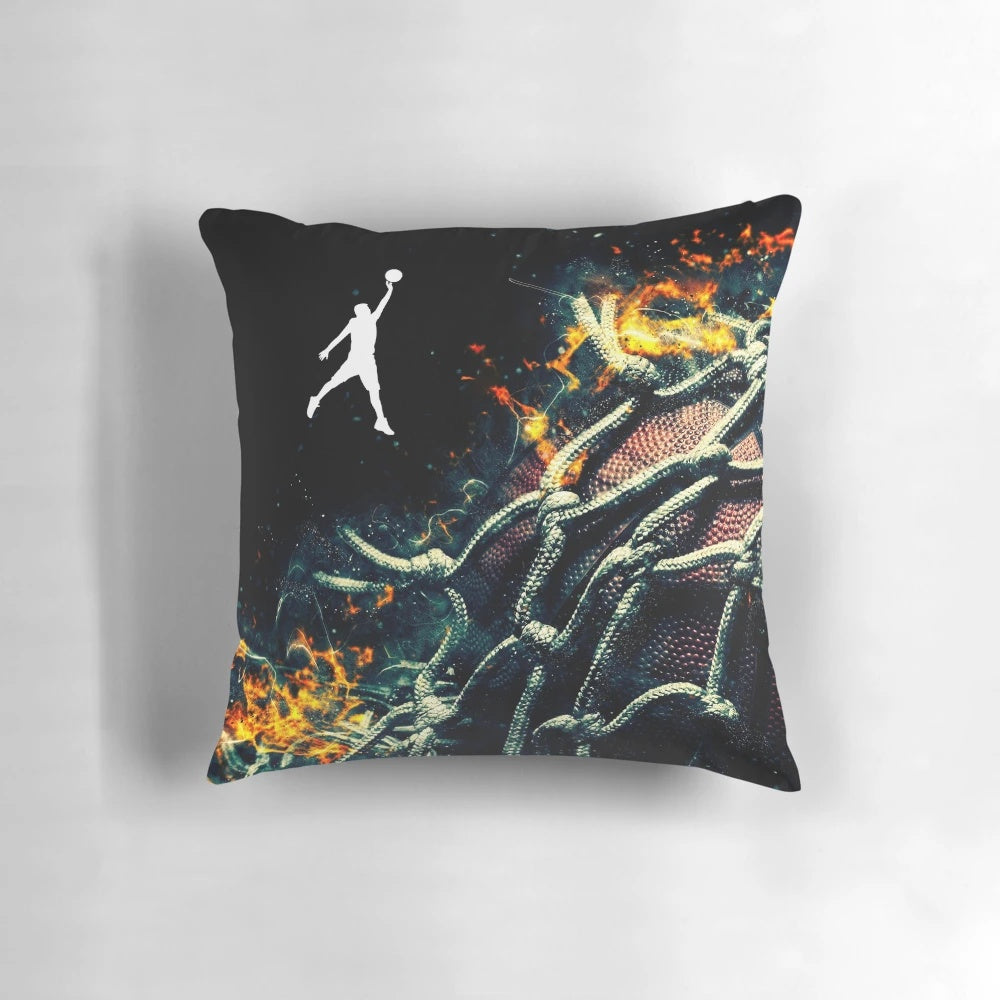Fiery basketball pillow with a dynamic, energetic design