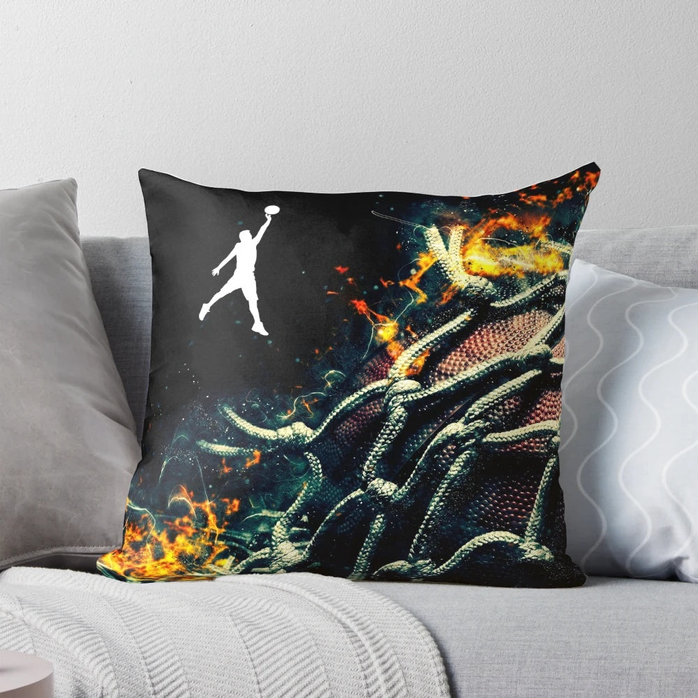 Fiery basketball pillow with a dynamic, energetic design
