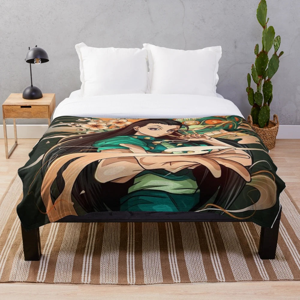 Illumi inspired anime plush blanket with characters from Hunter X Hunter
