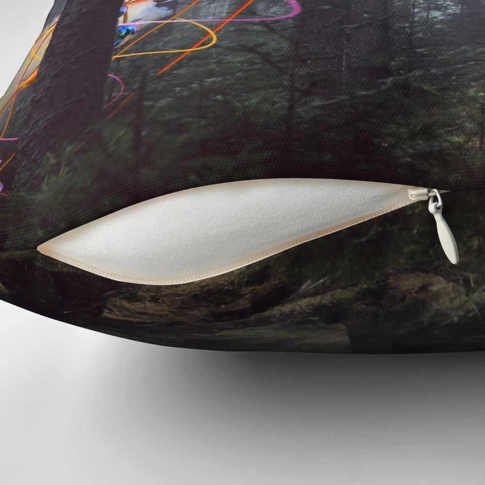 Decorative pillow featuring an enchanting underwater scene with glowing jellyfish and magical forests.