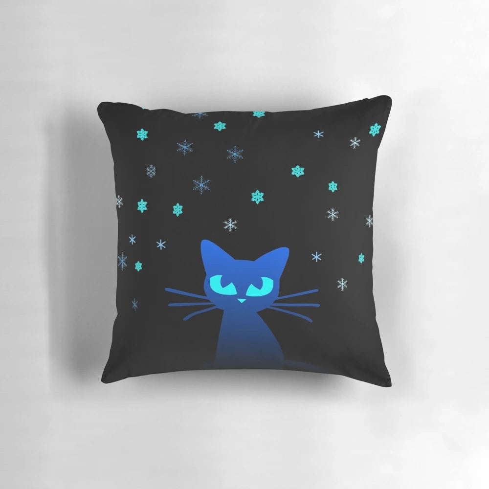 Glowing cat pillow with snowy, icy details for the perfect winter companion
