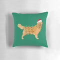 Golden Retriever in Christmas lights on a festive holiday pillow