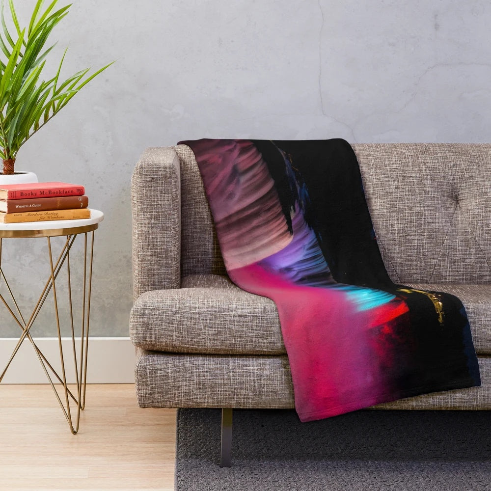 Pink plush blanket with Niagara Falls illumination scene