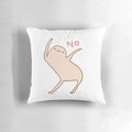 Illustrated image of a cute, kawaii blob character saying "No" or "Nope" to a pillow