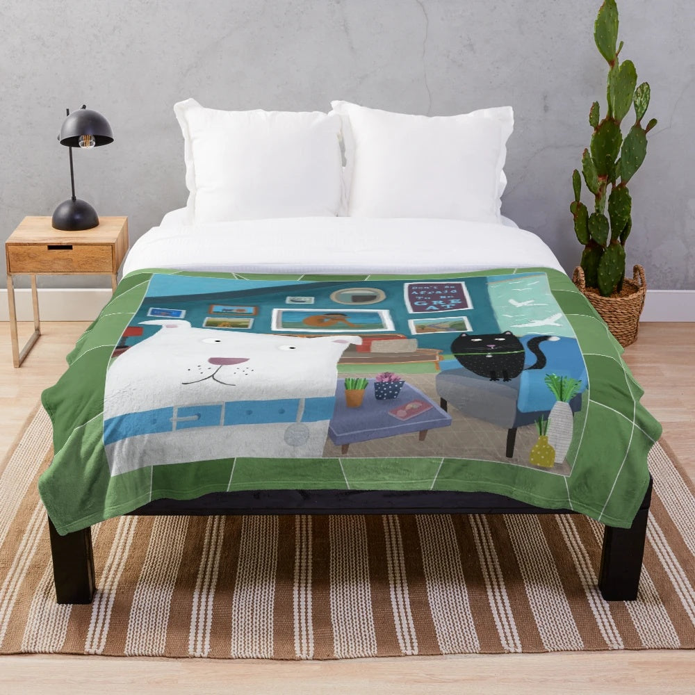 Carla Daly's Illustrated Plush Blanket with Cute Dogs and Cats