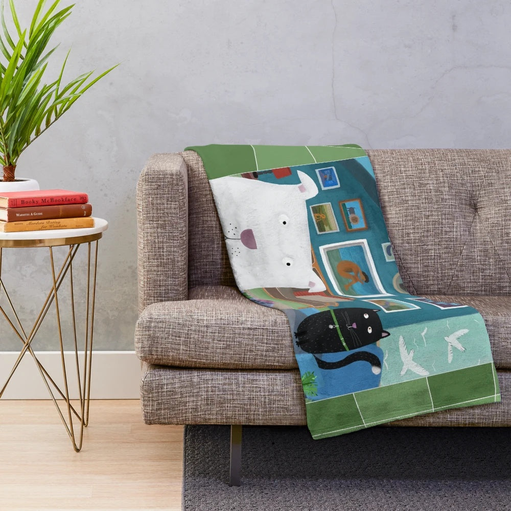 Carla Daly's Illustrated Plush Blanket with Cute Dogs and Cats