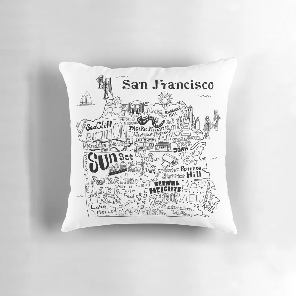 Illustrated map of San Francisco featuring iconic landmarks and neighborhoods