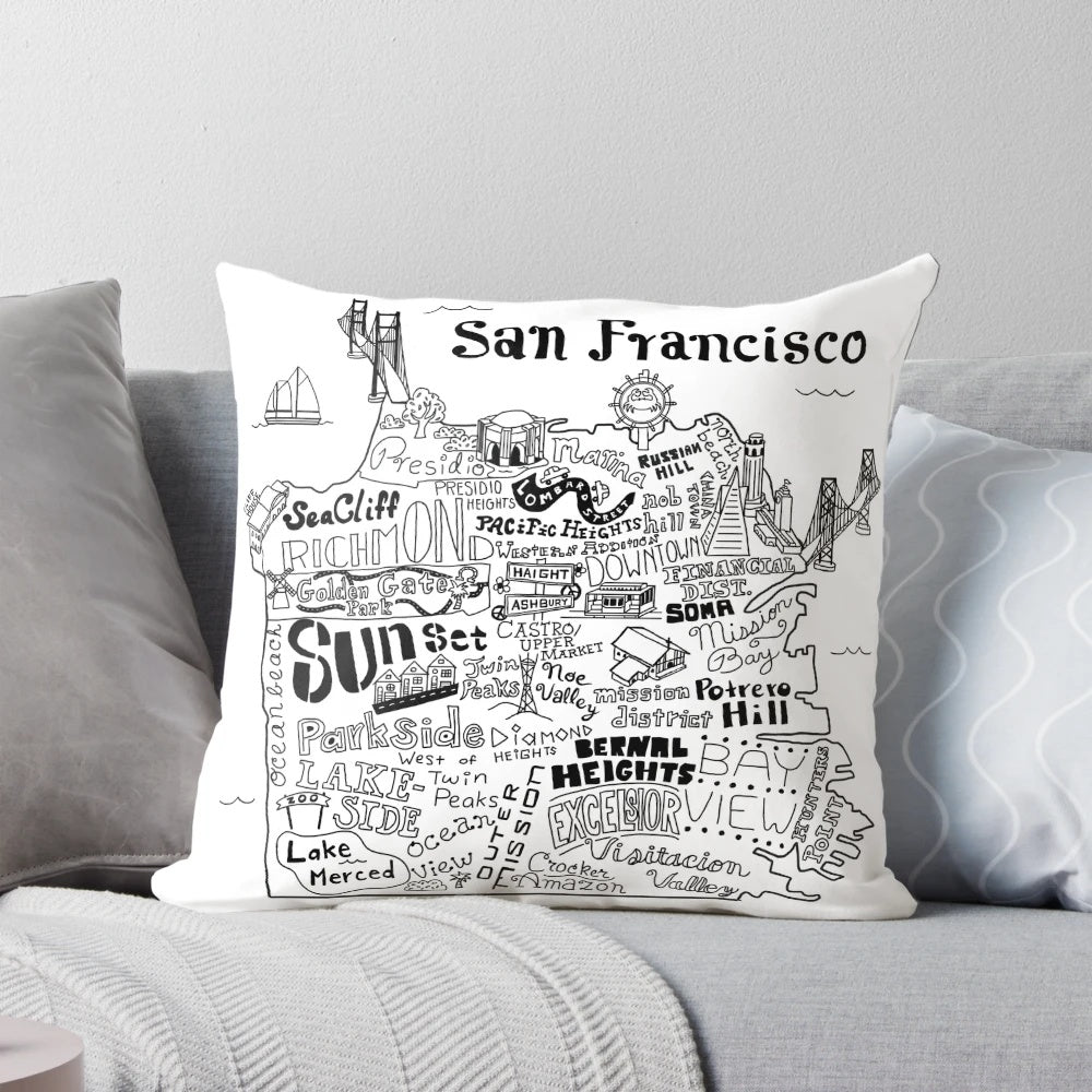 Illustrated map of San Francisco featuring iconic landmarks and neighborhoods