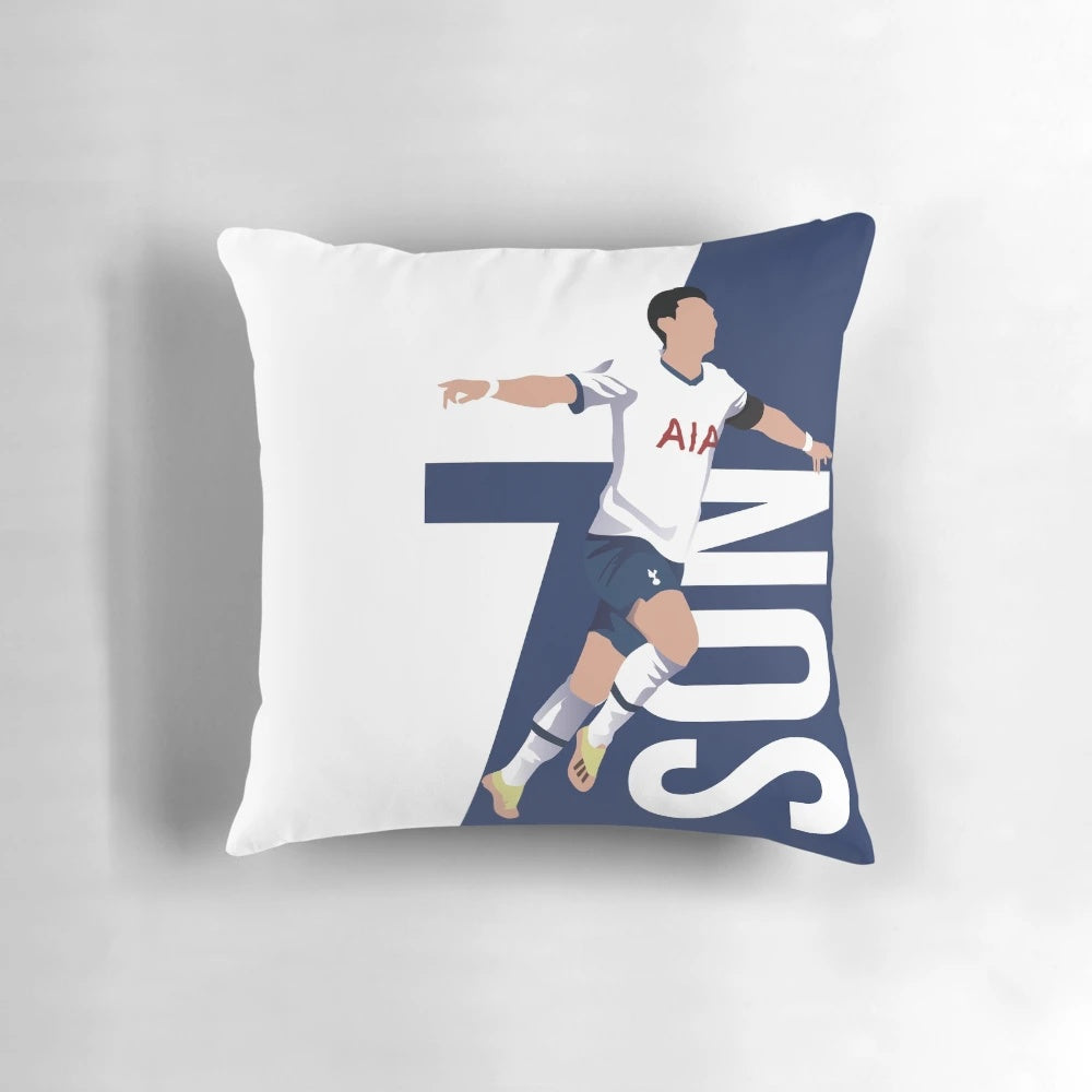 Illustration of Tottenham Hotspur player Son Heung-Min on a decorative pillow