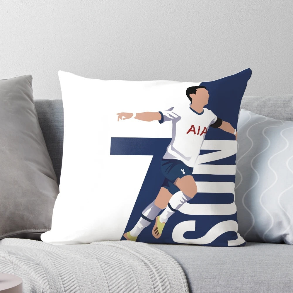 Illustration of Tottenham Hotspur player Son Heung-Min on a decorative pillow