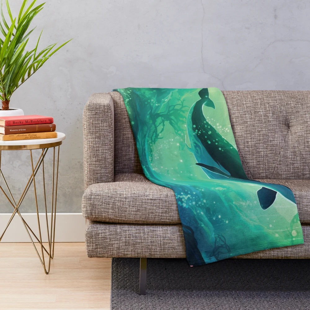 Legendary whale in the ocean, plush blanket