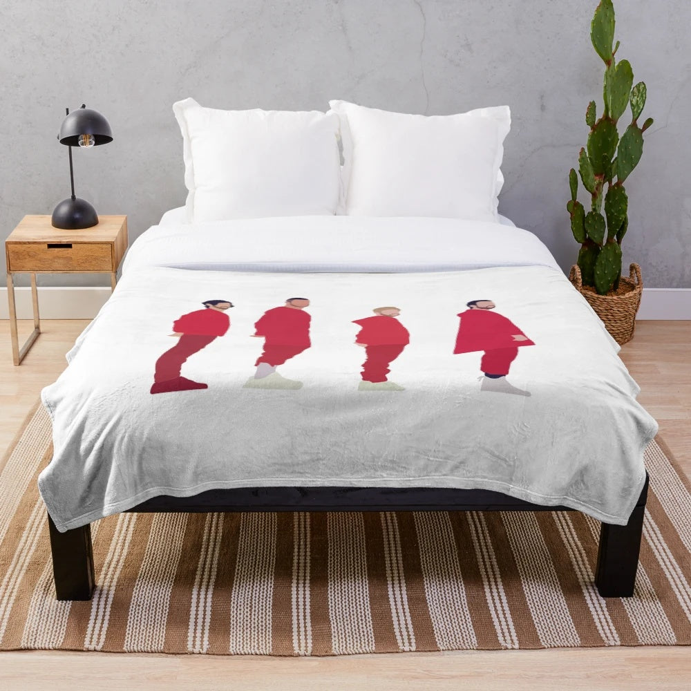 Imagine Dragons inspired plush blanket with band's logo and artwork