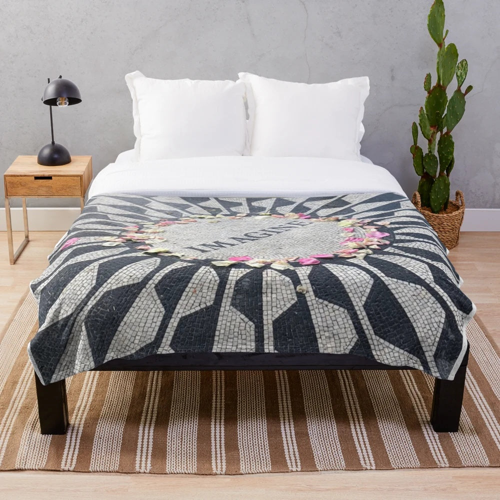 Imagine-Inspired Plush Blanket featuring Beatles and Strawberry Fields imagery