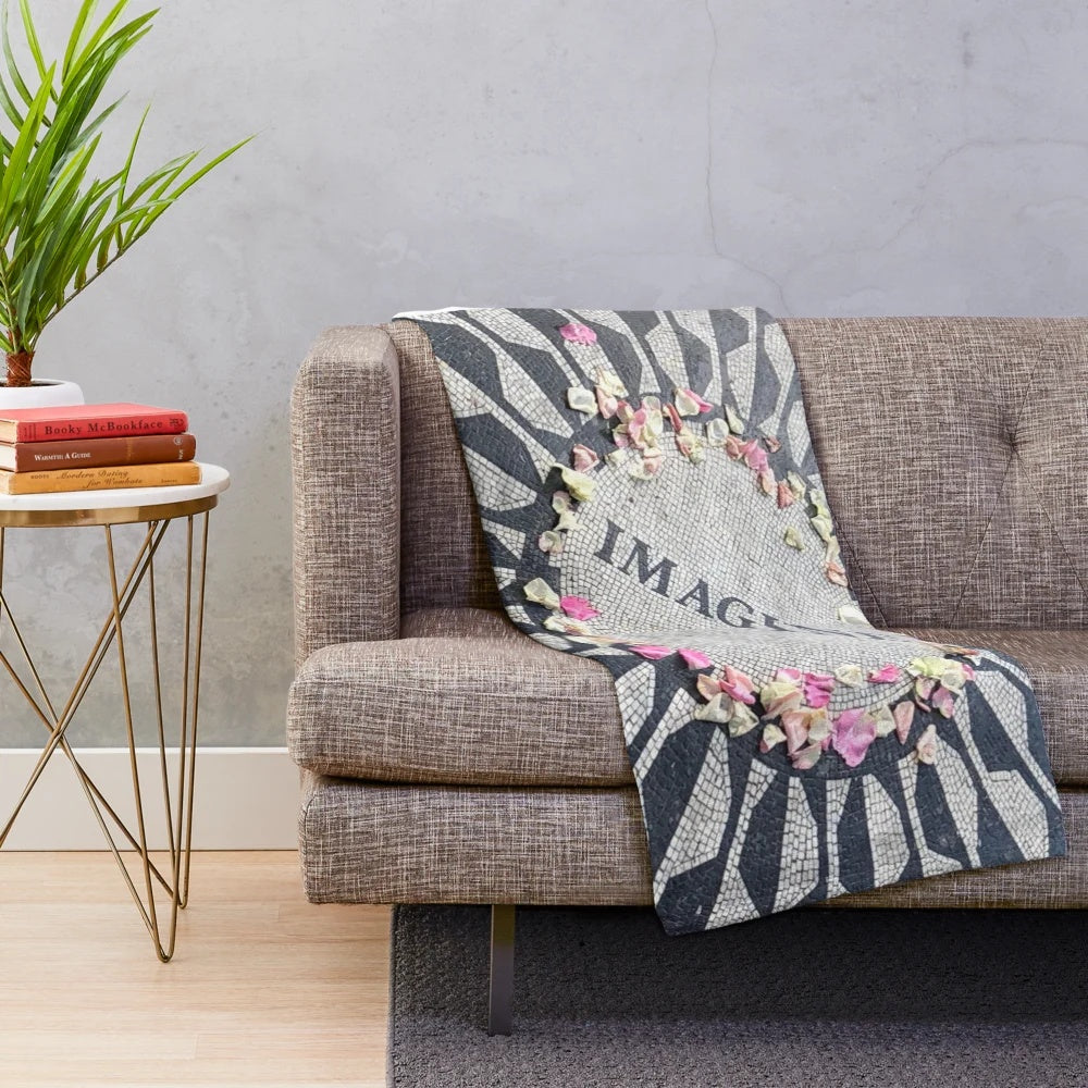 Imagine-Inspired Plush Blanket featuring Beatles and Strawberry Fields imagery