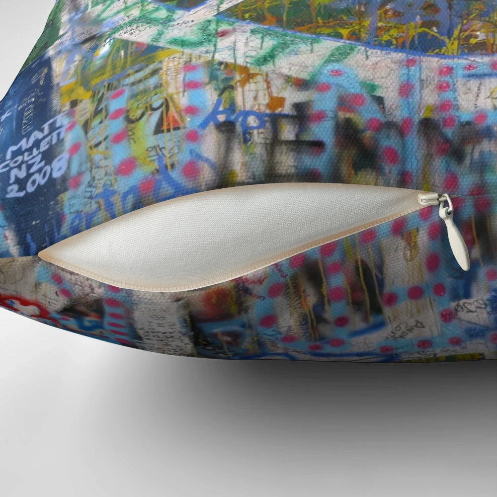John Lennon-inspired pillow with the word "Imagine" and a circle design