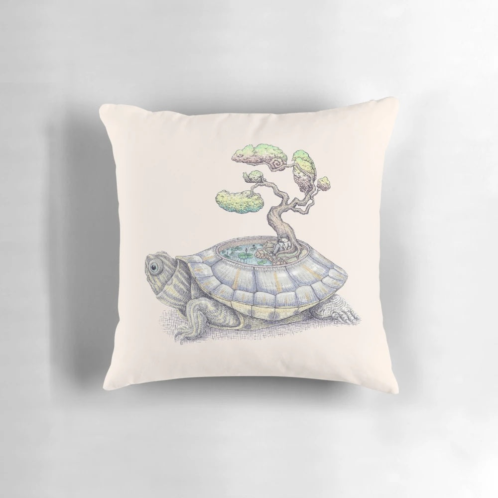 Soft, comfortable pillow with a whimsical design featuring a turtle, tree, and the words "Imagine Time