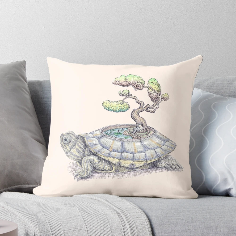 Soft, comfortable pillow with a whimsical design featuring a turtle, tree, and the words "Imagine Time