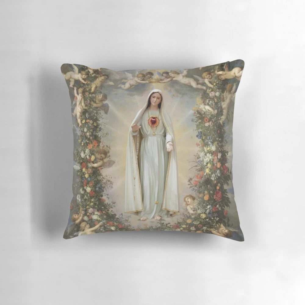 Soft and cozy virgin mary pillow with immaculate heart design
