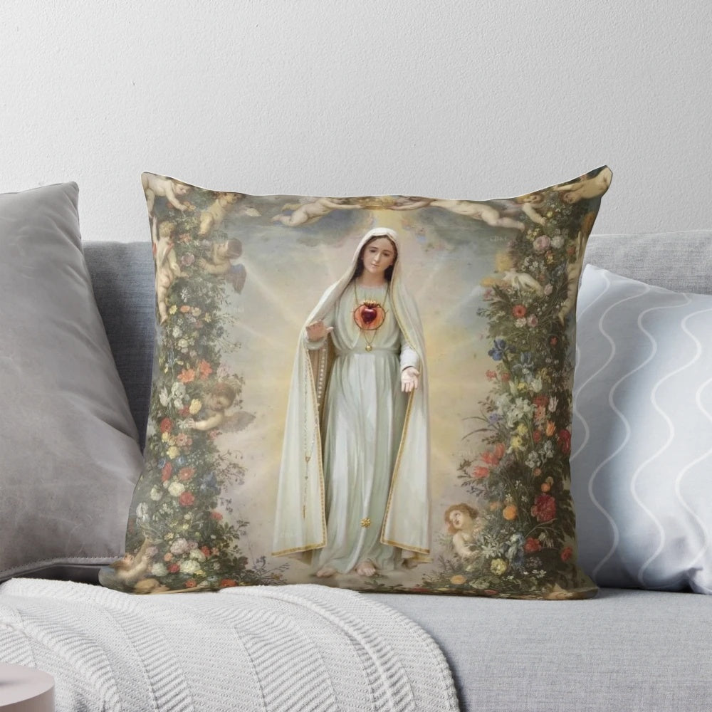 Soft and cozy virgin mary pillow with immaculate heart design