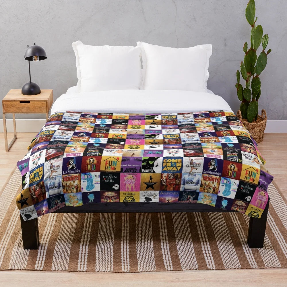 Plush blanket featuring Broadway musicals and theater imagery