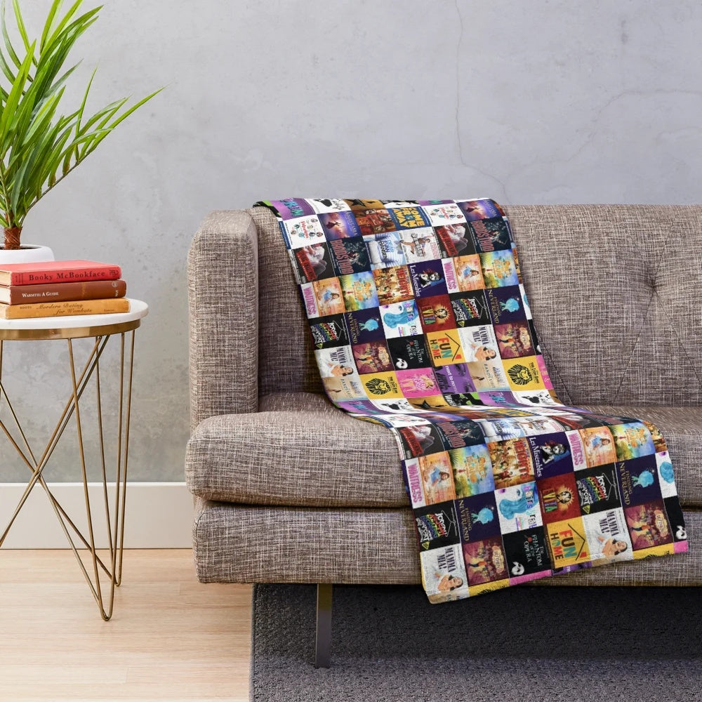 Plush blanket featuring Broadway musicals and theater imagery