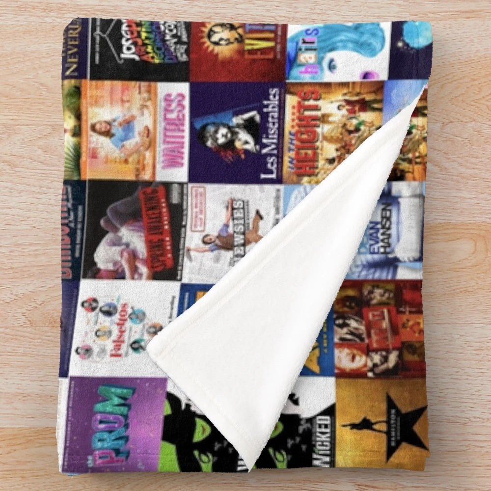 Plush blanket featuring Broadway musicals and theater imagery