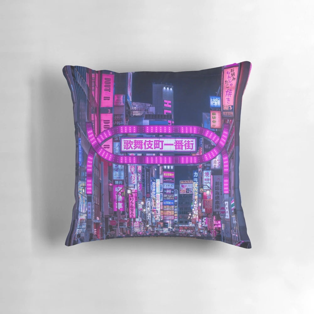 Kabukicho Gate Vertical Pillow - Vibrant Neon Aesthetic Inspired by Tokyo's Iconic Nightlife