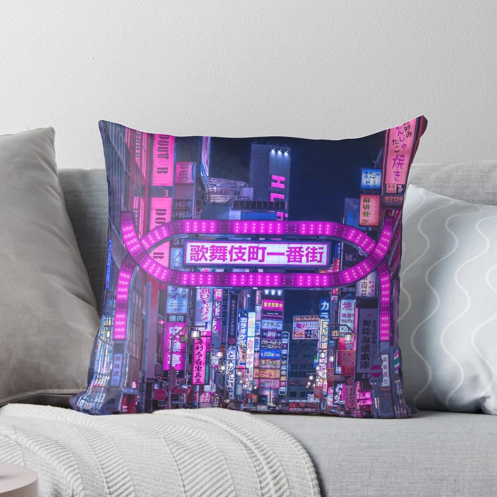 Kabukicho Gate Vertical Pillow - Vibrant Neon Aesthetic Inspired by Tokyo's Iconic Nightlife