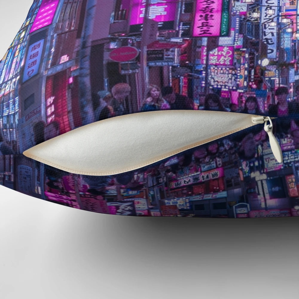 Kabukicho Gate Vertical Pillow - Vibrant Neon Aesthetic Inspired by Tokyo's Iconic Nightlife