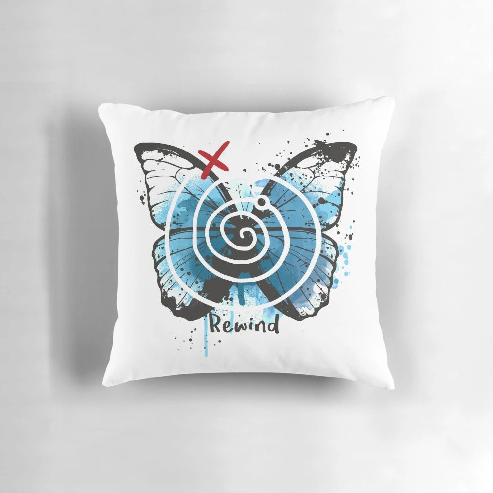 Life Is Strange video game-inspired pillow featuring Max and Chloe against a backdrop of the iconic butterfly effect