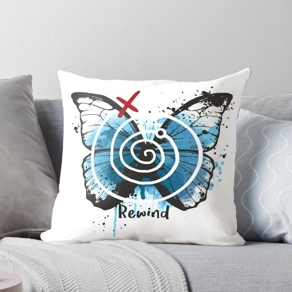 Life Is Strange video game-inspired pillow featuring Max and Chloe against a backdrop of the iconic butterfly effect
