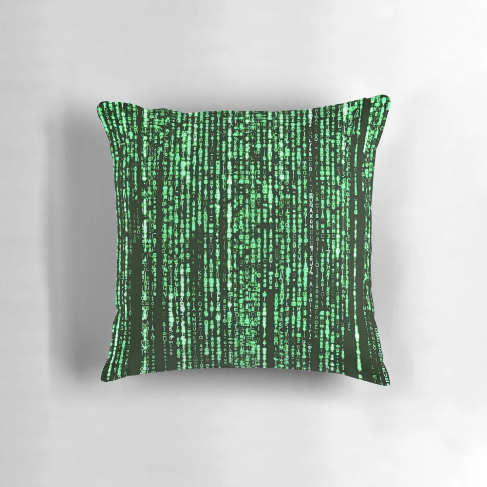 A Pillow featuring the iconic green matrix code from the classic sci-fi film, The Matrix