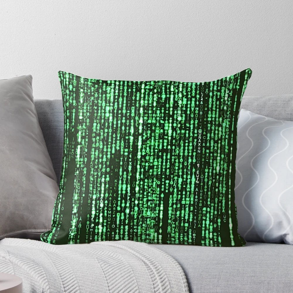 A Pillow featuring the iconic green matrix code from the classic sci-fi film, The Matrix