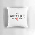 A soft, plush pillow featuring the iconic logo and characters from the hit video game The Witcher 3: Wild Hunt