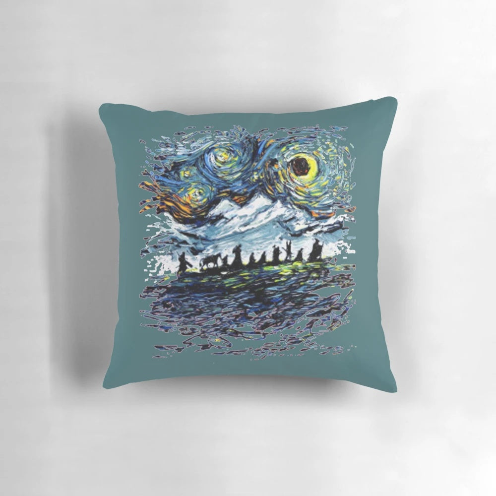 Van Gogh-inspired premium pillow featuring iconic Lord of the Rings characters and imagery