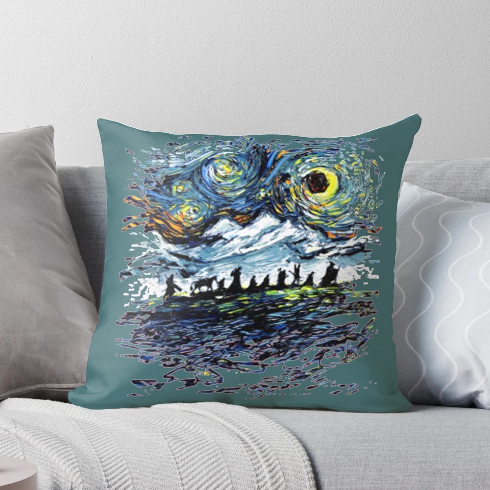 Van Gogh-inspired premium pillow featuring iconic Lord of the Rings characters and imagery