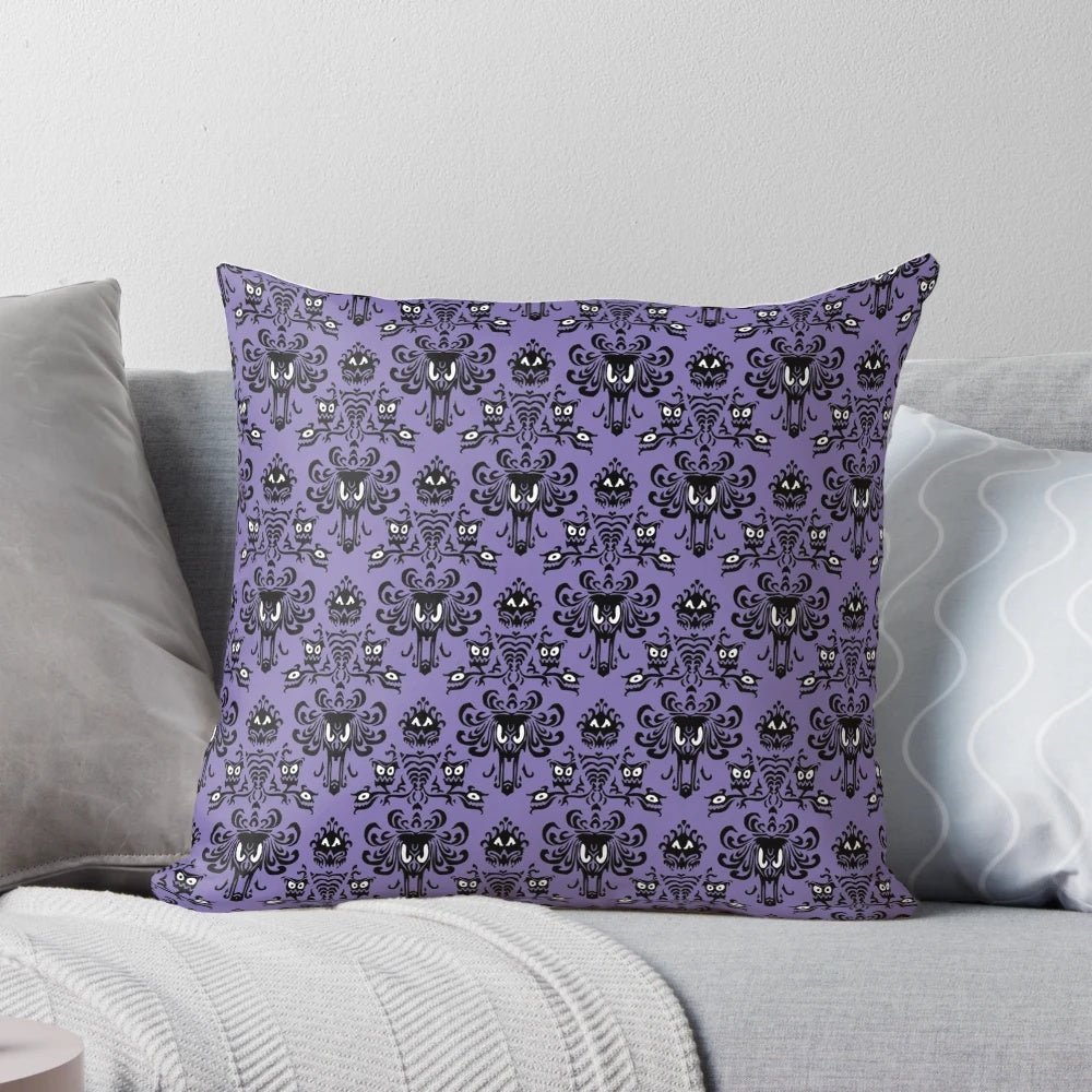 Haunted Mansion Wallpaper Pillow featuring spooky ghosts and iconic Disney ride elements