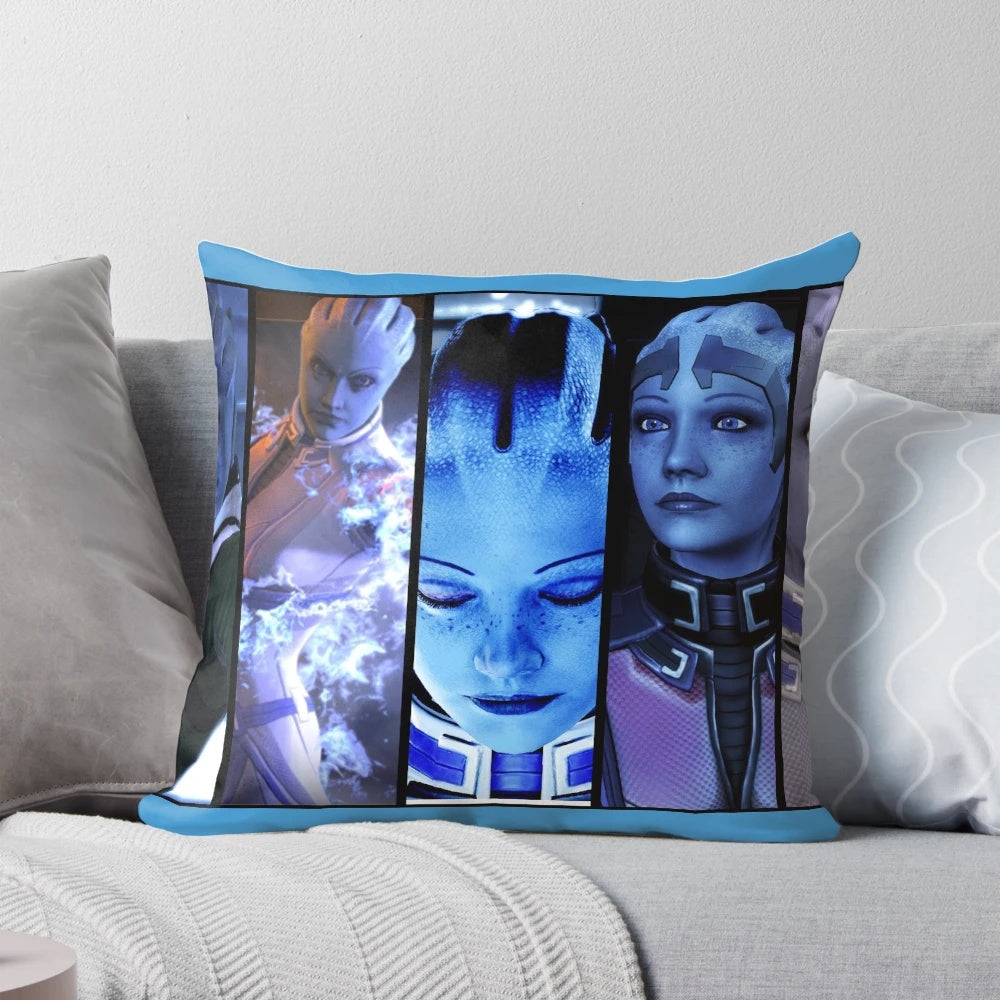 A plush, high-quality pillow featuring the beloved Mass Effect character Liara T'Soni