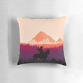 A vibrant sunset pillow featuring the iconic landscapes and characters from the Red Dead Redemption 2 video game.