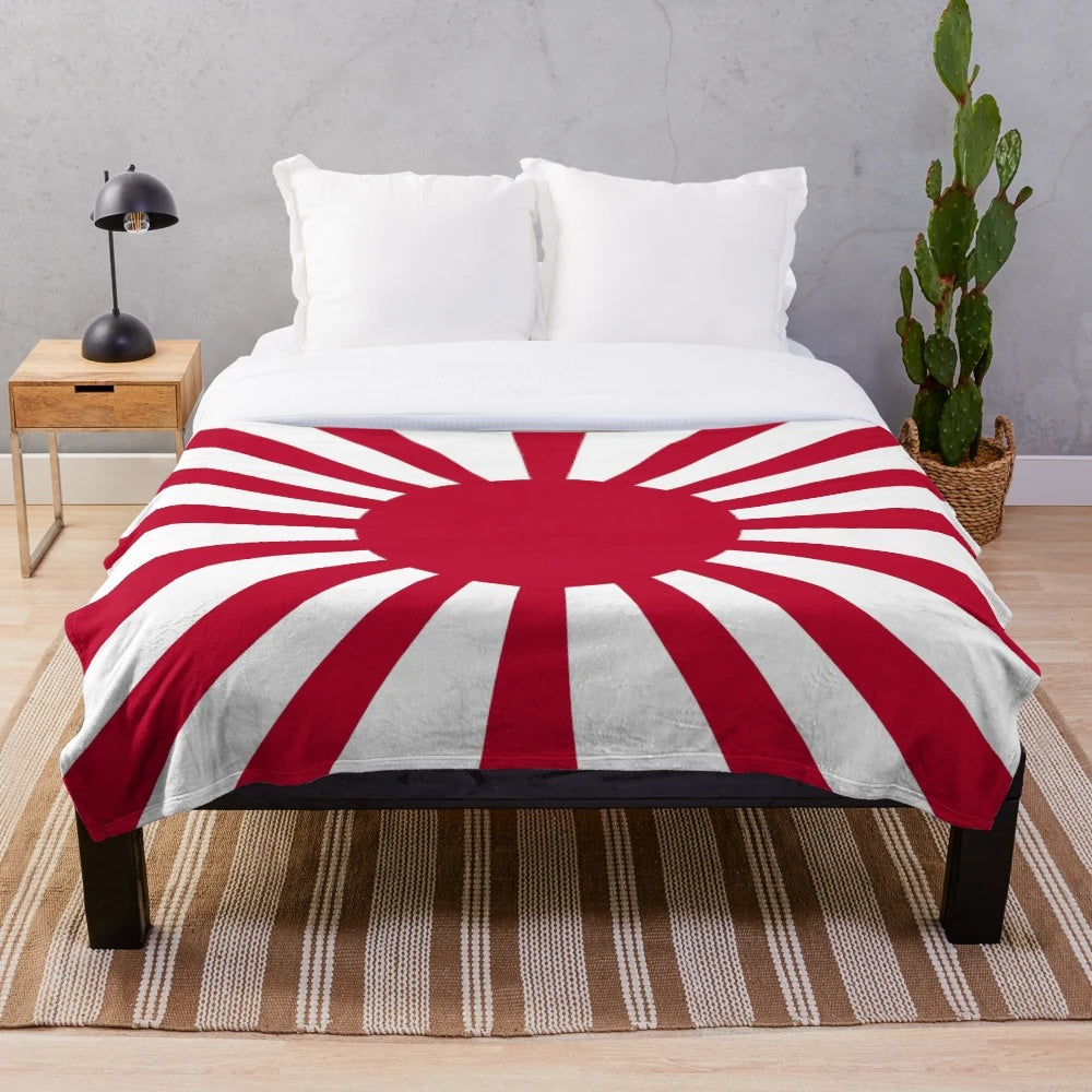 Imperial Japan inspired plush blanket with a rising sun design