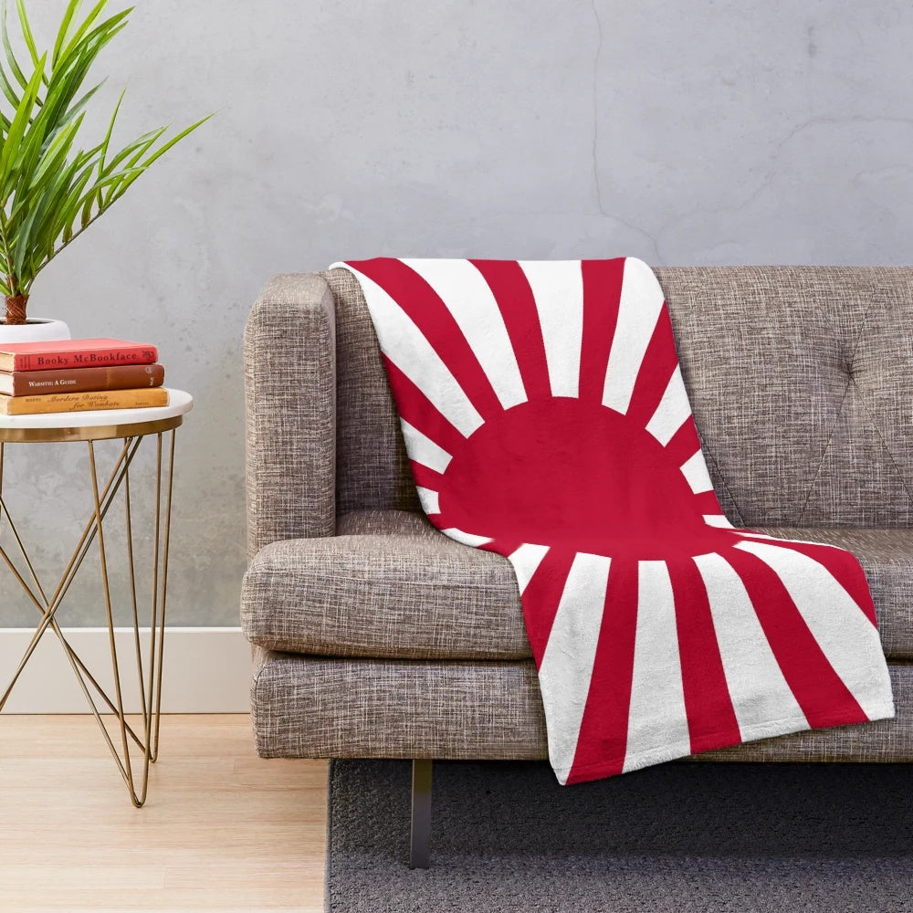 Imperial Japan inspired plush blanket with a rising sun design