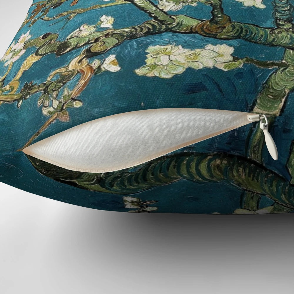 Vibrant Almond Blossom Painting Pillow Inspired by Famous Van Gogh Artwork