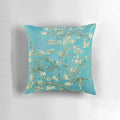 Decorative throw pillow featuring the impressionist painting "Almond Blossoms" by Vincent Van Gogh